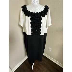 Jessica Howard Dress Womens Plus Size 24W Black & White Embellished Ruffle Lined